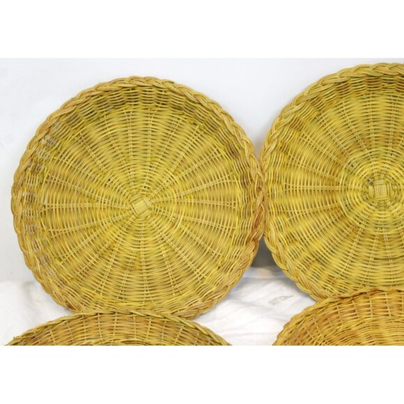 VTG Nevco 4 Paper Plate Holders Yellow 1990s 1980s 9" Natural Died Wicker Bamboo - Picture 2 of 6